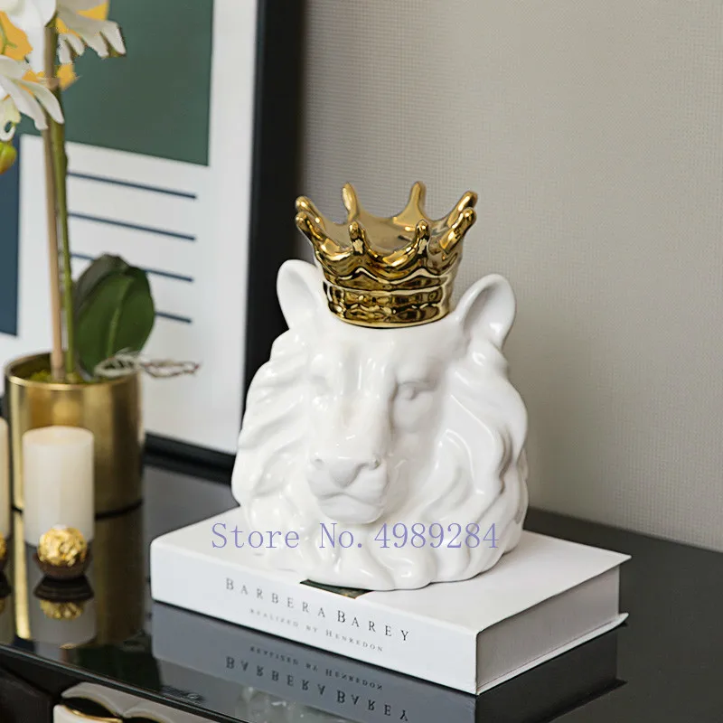 

Nordic modern ceramics lion Desktop storage Simulated animal Lion king Home Decoration Crafts ornaments miniature figurines