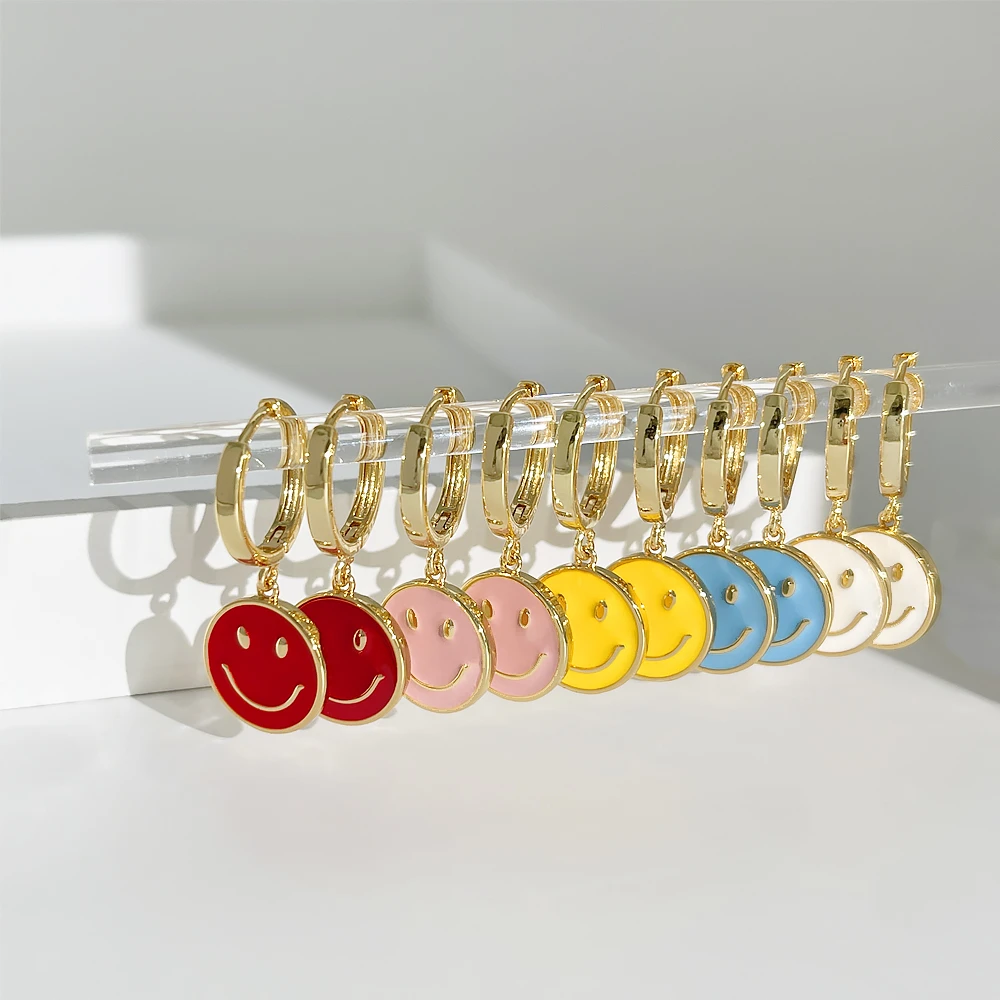 Cute Smiley Face Signet Round Enamel Hoop Earring For Women Bright Colors Smiling Face Coin Huggie Earrings Hoop Earrings Aliexpress