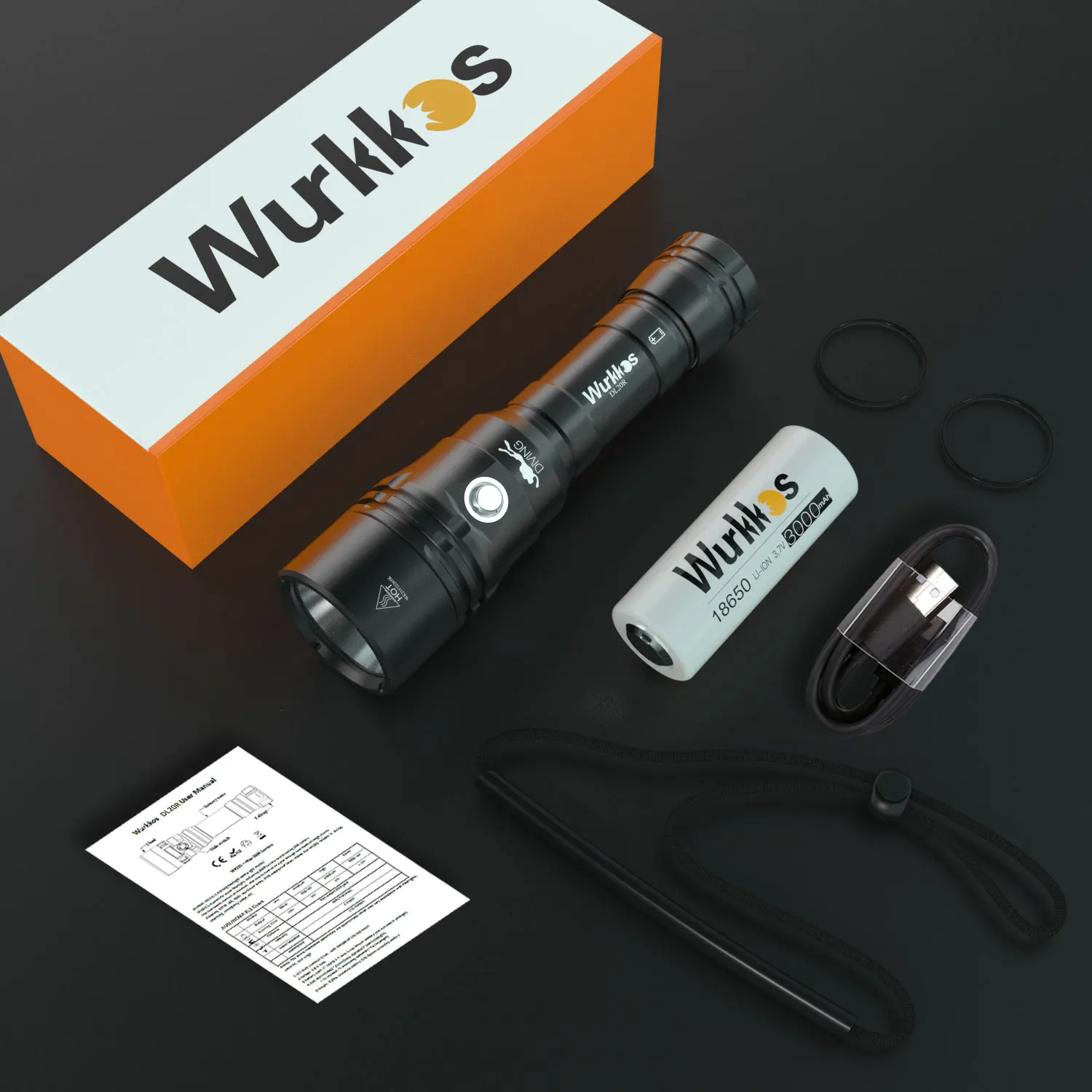 Wurkkos DL20R Diving Flashlight Rechargeable 18650 LED Scube Light IPX-8 Waterproof XHP50.2 3200lm Hidden USB-C Port ATR led flashlight