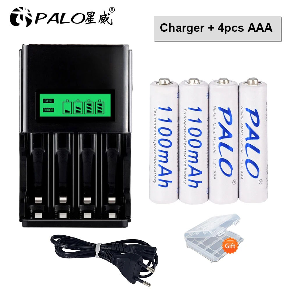 

PALO 1.2V NI-MH AAA Rechargeable battery 1100mAh aaa 3A+Smart Battery Charger for 1.2V NI-MH NI-CD AA AAA Rechargeable Batteries