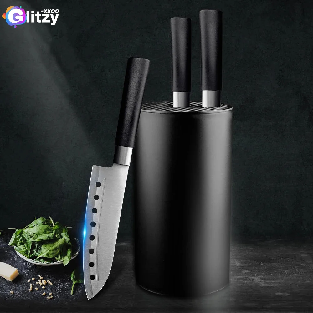 Kitchen Knives Set with Knife Holder Stand Chef Japanese Stainless Steel Carving Utility Santoku Cleaver | Дом и сад