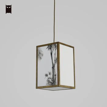 

Square Hand Painting Pendant Light Fixture New Chinese Style Meditation Art Deco Hanging Ceiling Lamp Design Hallway Dining Room