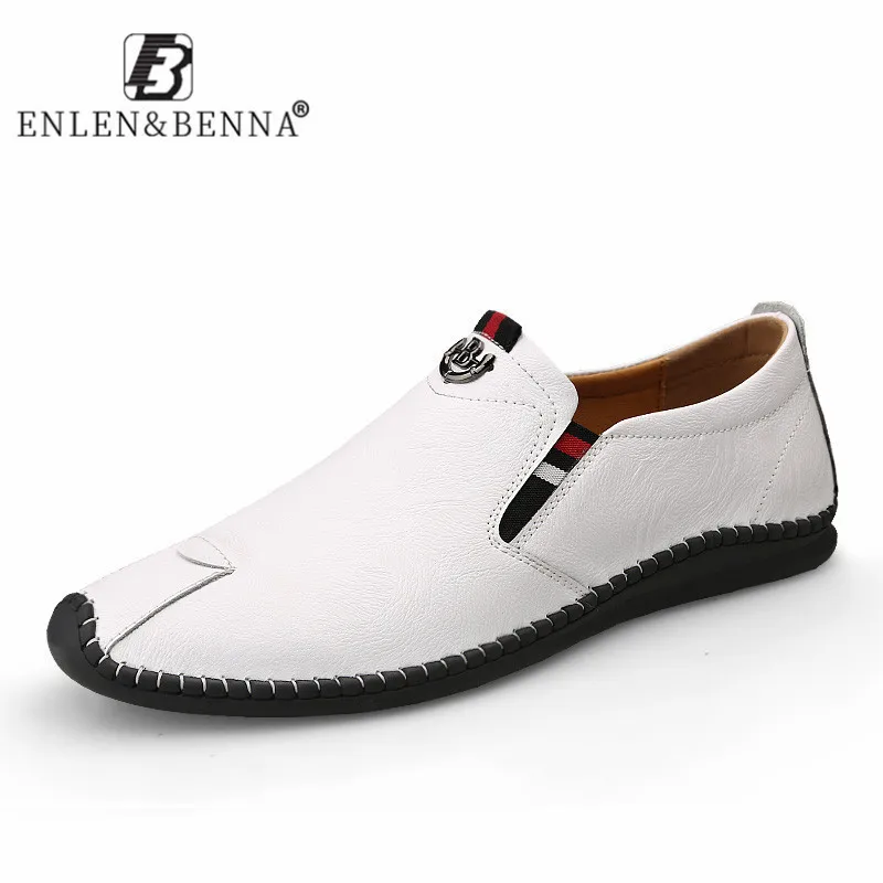 2020 New Men Shoes Casual Cow Leather Rubber Fashion Loafers Slip on Breathable Luxury White Male Flats Driving | Обувь