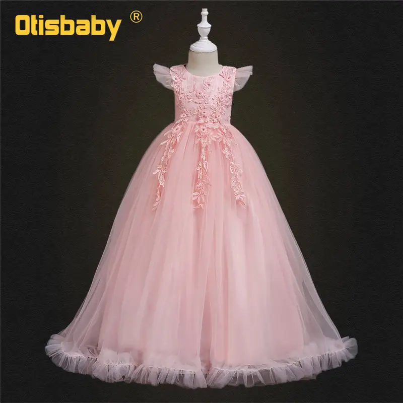 Pink Платья для первого причастия с цветочным рисунком для девочек; коллекция года; Детские вечерние пышные платья; элегантное красное свадебное платье для девочек; Bebe; платья - Цвет: Pink