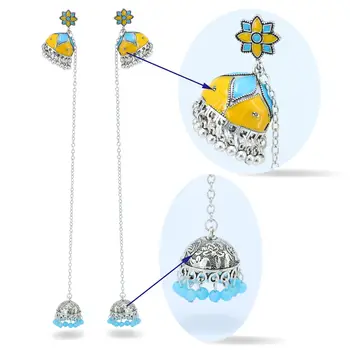 

Boho Yellow Blue Flower Bells Long Tassel Drop Earrings Indian Earrings For Women Summer Party Earring Statement Oorbellen