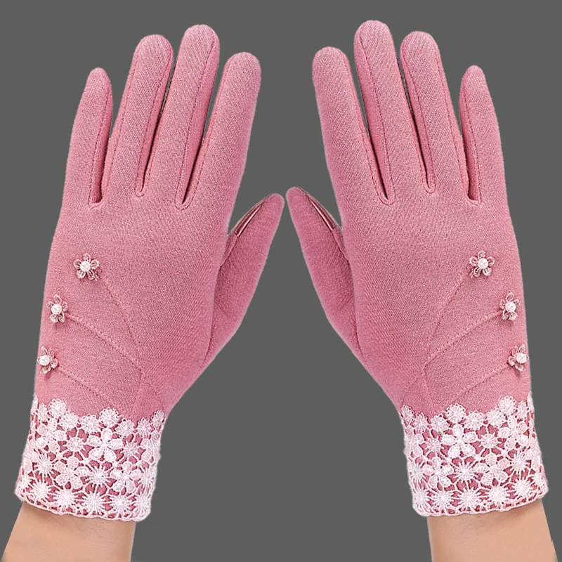 1 Pair Hot Fashion Autumn Winter Gloves For Women Suede Warm Comfortable Mittens With Bow Plus Velvet Thick Ladies Gloves