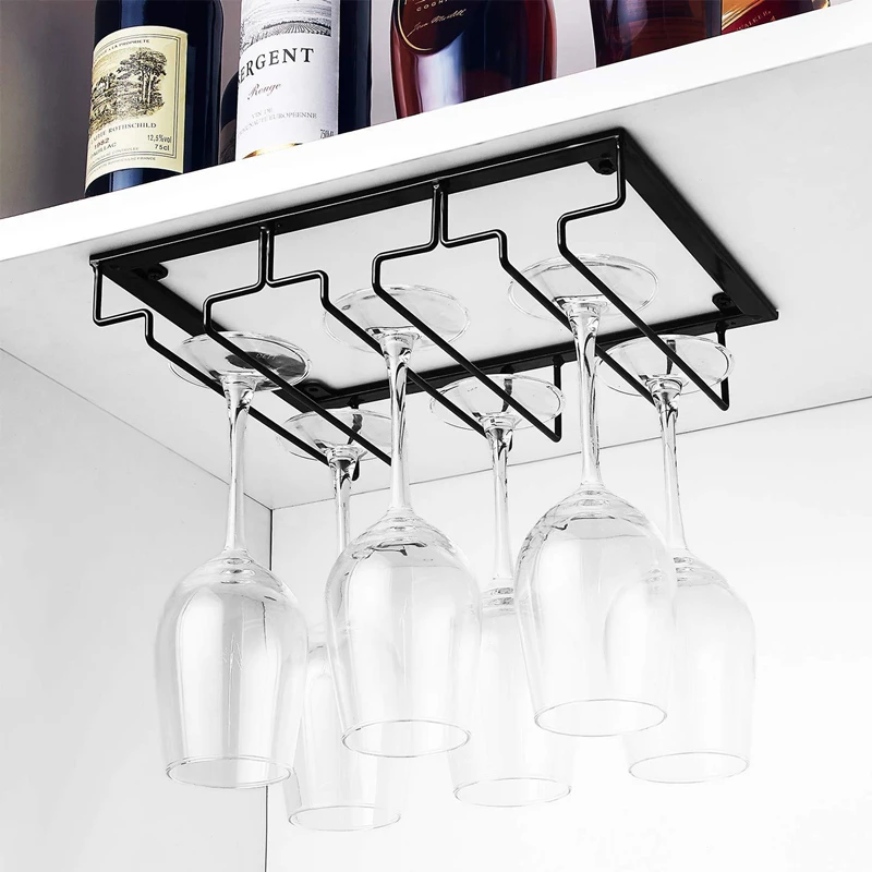 Wine Glass Rack Under Cabinet - Stemware Holder Metal Organizer Glasses Storage Hanger for Bar Kitchen 3/4/5 Rows | Дом и сад