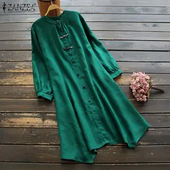 

Women's Spring Sundress ZANZEA 2020 Kaftan Linen Shirt Dress Casual Button Long Blouse Female Asymmetrical Tops Plus Size