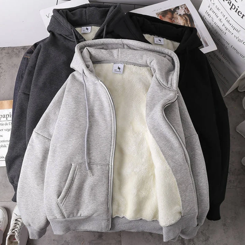 Rimocy chaqueta con capucha de Color sólido para Mujer, sudadera gruesa con  cremallera, ropa informal holgada de talla grande, otoño e invierno, 2021| Sudaderas con capucha y sudaderas| - AliExpress