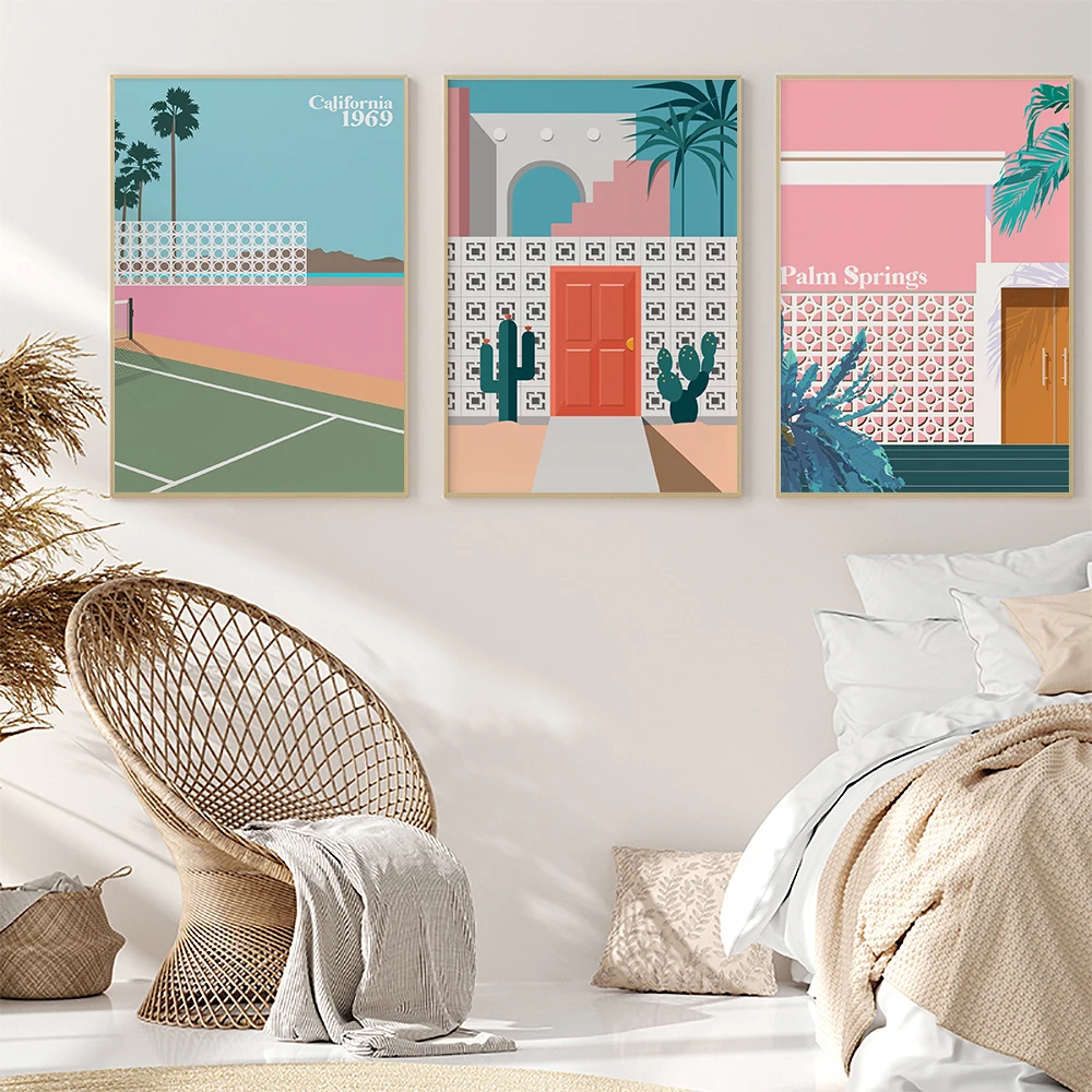 Póster Vintage Palm Spring, pintura en lienzo Retro de mediados de
