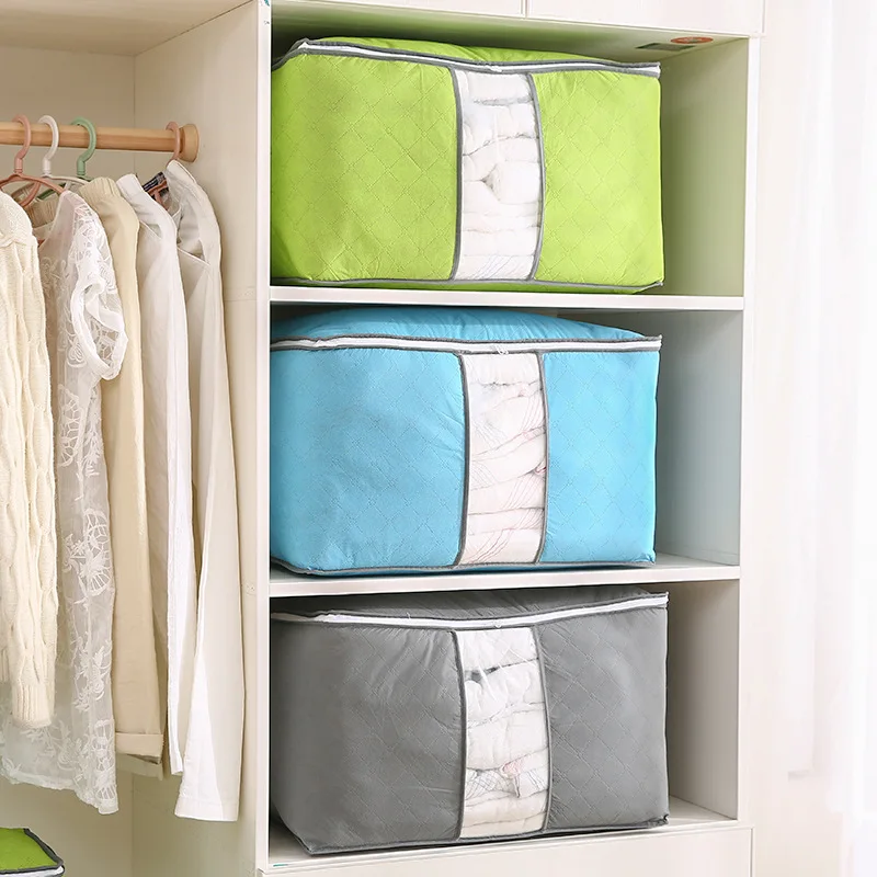 

Non-Woven Closet Storage Cloth Box Large Capacity Clothes Divider Case Quilt Blanket Zipper Bag Holder Home Save Space Organizer