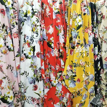 

Impervious Bouquet Printed Fabric Shirt Cheongsam Tang Suit Wide Leg Skirt Dress Soft Micro Elastic Fabric Half Price