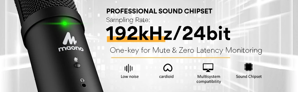 MAONO PM401 USB микрофон набор 192 кГц/24 бит Профессиональный кардиоидный конденсаторный Подкаст микрофон с кнопкой отключения звука и аудиоразъемом