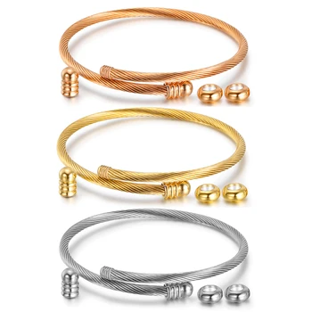 

3 Colors Simple Adjustable Bangle Cable Wire Stainless Steel Bracelet Screw Beads Detachable DIY Jewelry SL-124