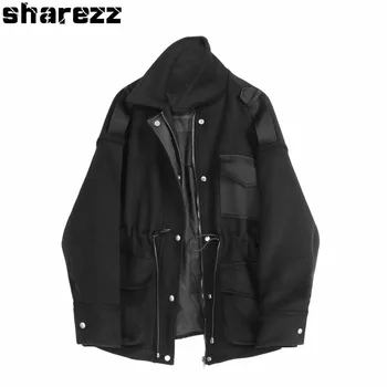 

Sharezz Autumn Winter 2020 New Black Short Jacket women Long Sleeve Loose Fit Woolen Big Size Overcoat Femme Fashion Tide