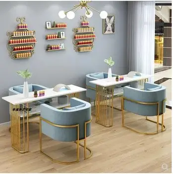 

Nail shop decoration net red table and chair set ins Nordic marble modern single double manicure table economic type
