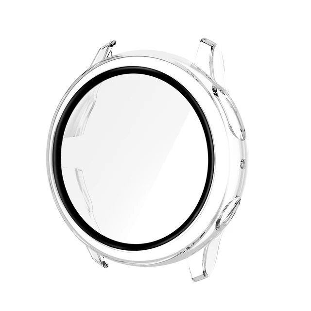 Case for Samsung Galaxy Watch Active 2 44mm 40mm Full Coverage Bumper Case with Tempered Glass Protective Cover Screen Protector Transparent