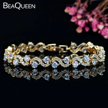 BeaQueen бренд прекрасный хрустальный Теннисный браслет желтое золото Цвет кубический цирконий Свадебные украшения для женщин B050