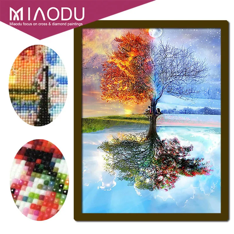 Miaodu полный DIY 5D алмазная живопись сезоны дерево вышивка крестиком Алмазная вышивка шаблоны Алмазная мозаика домашний декор
