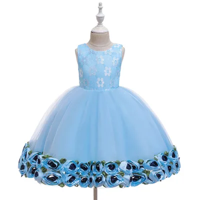 Free Ship Girl Wedding Dress Children First Holy Communion Formal Christmas Princess Party Prom Dress for Girl Birthday party - Цвет: 2016 blue