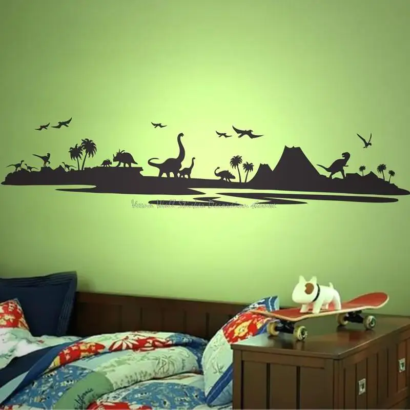 

Big forest dinosaur natural bird scenery vinyl wall stickers children's room boys room kindergarten wall decoration stickers KL3