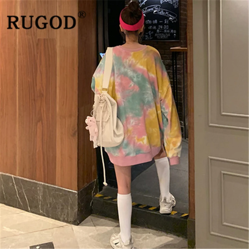 RUGOD/ Новое поступление, Осенний специальный свитер для женщин, с круглым вырезом, с галстуком-красителем, длинная Кофта свободного кроя, модная женская одежда harajuku