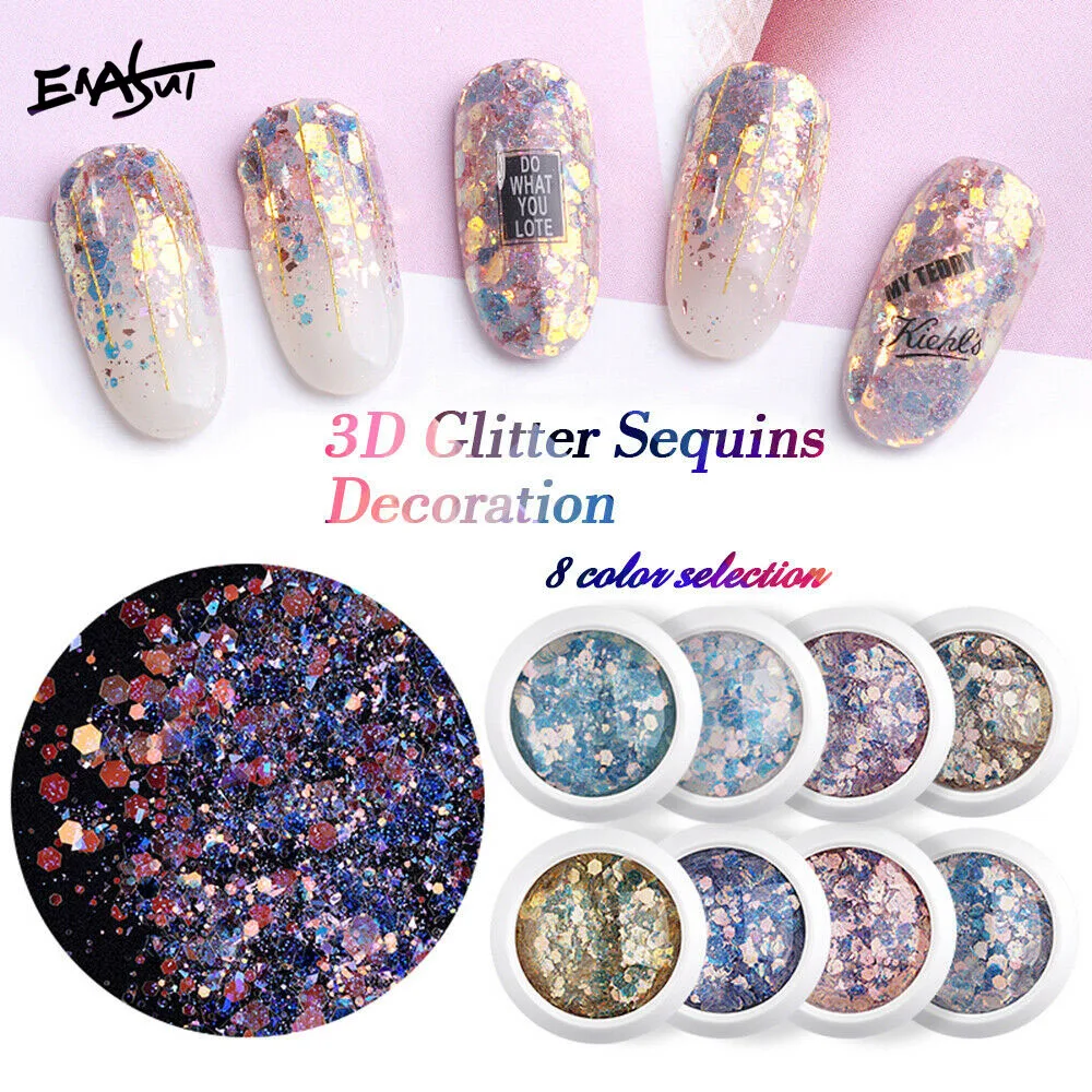 ENASUI, 8 коробок, блестки для ногтей, 3D Блестки для украшения ногтей, сделай сам, дизайн, маникюр, бриллианты, ногти, Блестящие Блестки