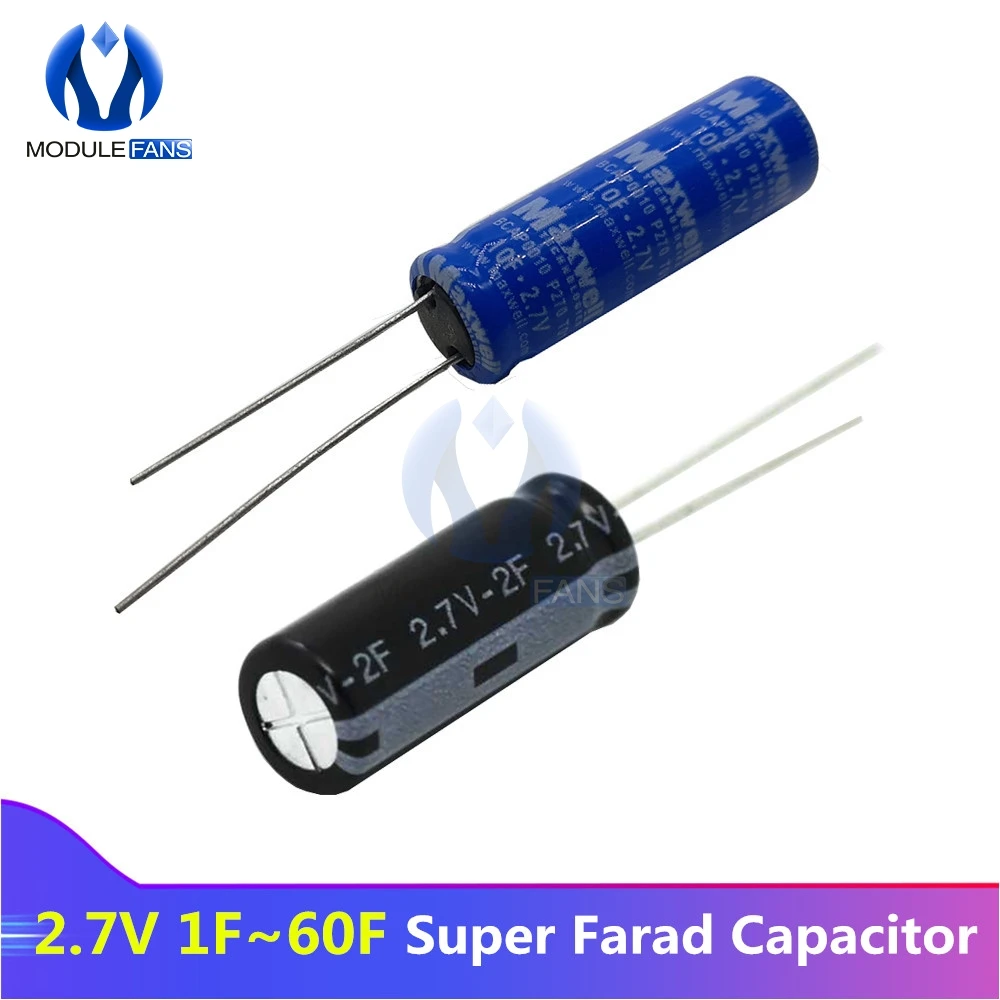 

5PCS 2.7V Ultra Super Farad Capacitor High Power Supercap Low ESR High Frequency 1F 2F 3.3F 4.7F 6.8F 8F 10F 20F 30F 40F 50F 60F