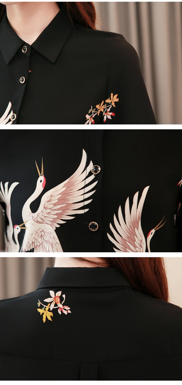 New Autumn and Winter Clothes Women Long Sleeve Plus Size Printed Blouse Women OL Vintage Cardigan Shirt Female 7662 50