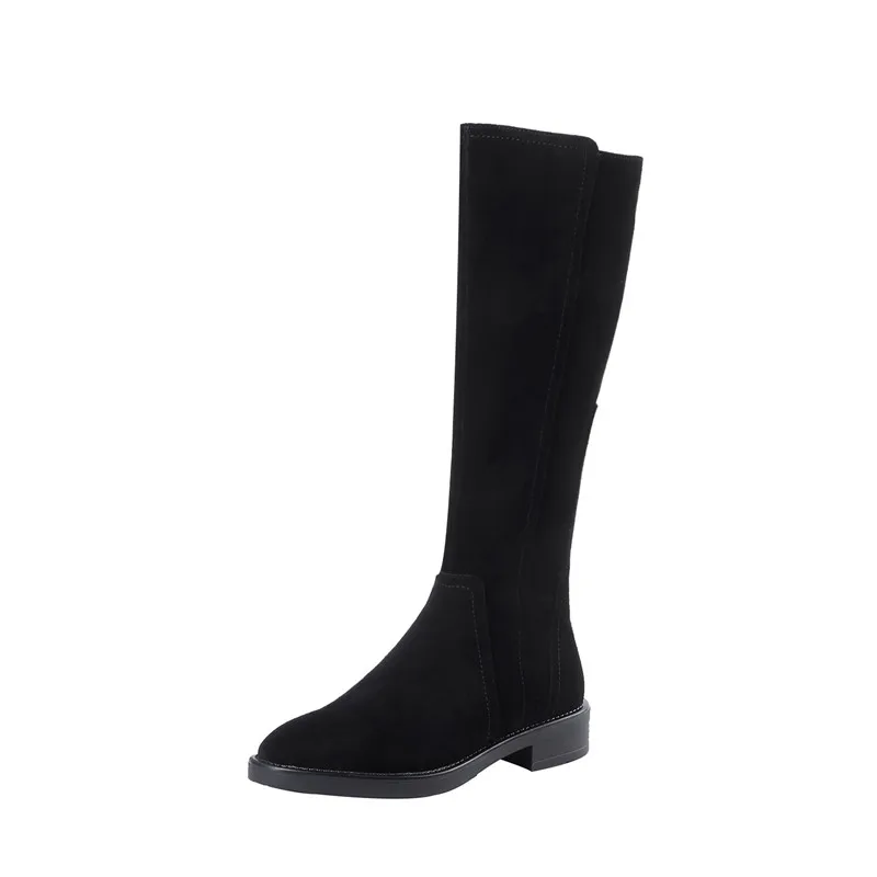 cow suede with fur MoonMeek/модные ботинки Осень-зима; женские ботинки из натуральной кожи с круглым носком; обувь на низком каблуке; женские сапоги до колена - Цвет: cow suede with fur