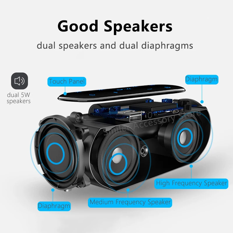 Wireless Bluetooth Speaker 10W Portable Small LED Display FM Radio Alarm Clock Home Stereo Loudspea
