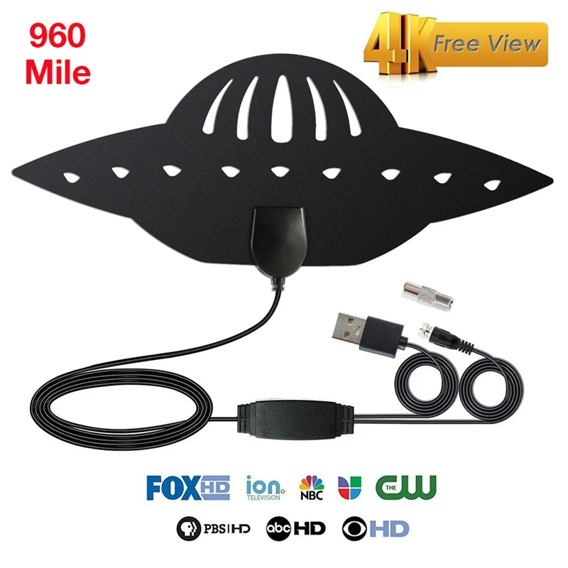 UFO Форма 960 миль 4K HD ТВ антенна с приемником сигнала Усилитель 28DB с высоким коэффициентом усиления Цифровой ТВ антенна FM/VHF/UHF мини DVB-T