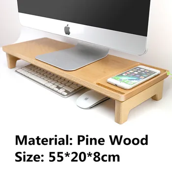 

Computer Screen Heightening Base Pine Desktop Keyboard Rack Office Storage Shlef with Phone Holder Moniter Bracket Organizer