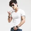 2022 Brand New Men's T Shirt Solid Color V Collar Short Sleeved T-shirt For Man White Tights Tshirts Fit Body Top Tees ► Photo 2/6