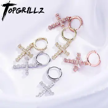 

TOPGRILLZ Minimalist Cross Earrings Ice Cubic Zirconia Earrings Hip Hop Jewelry