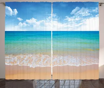 

Tropical Curtains Summer Season Scenic View Exotic Beach Seascape Relaxing Idyllic Scenery Living Room Bedroom Window Drapes