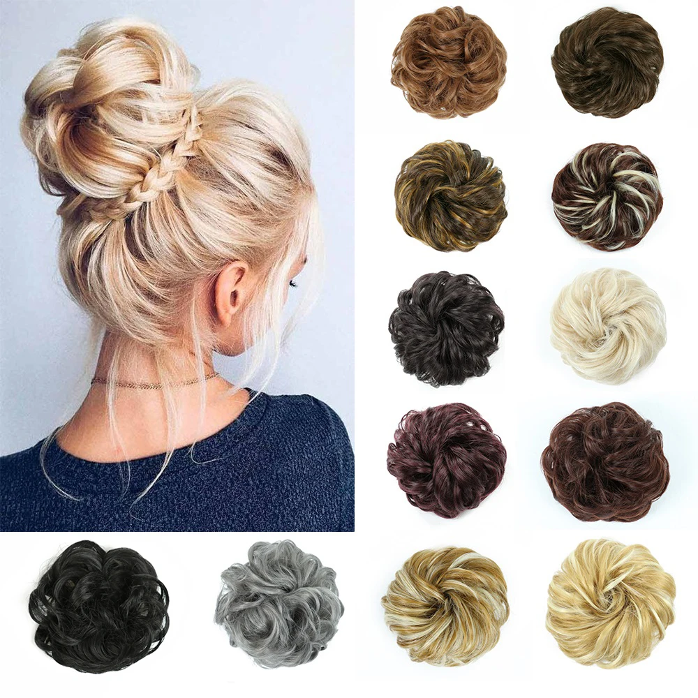 

Fluffy Synthetic Elastic Hair Curly Messy Bun Hair Scrunchies Elegant Chignons Wedding Hair Piece for Women and Kids