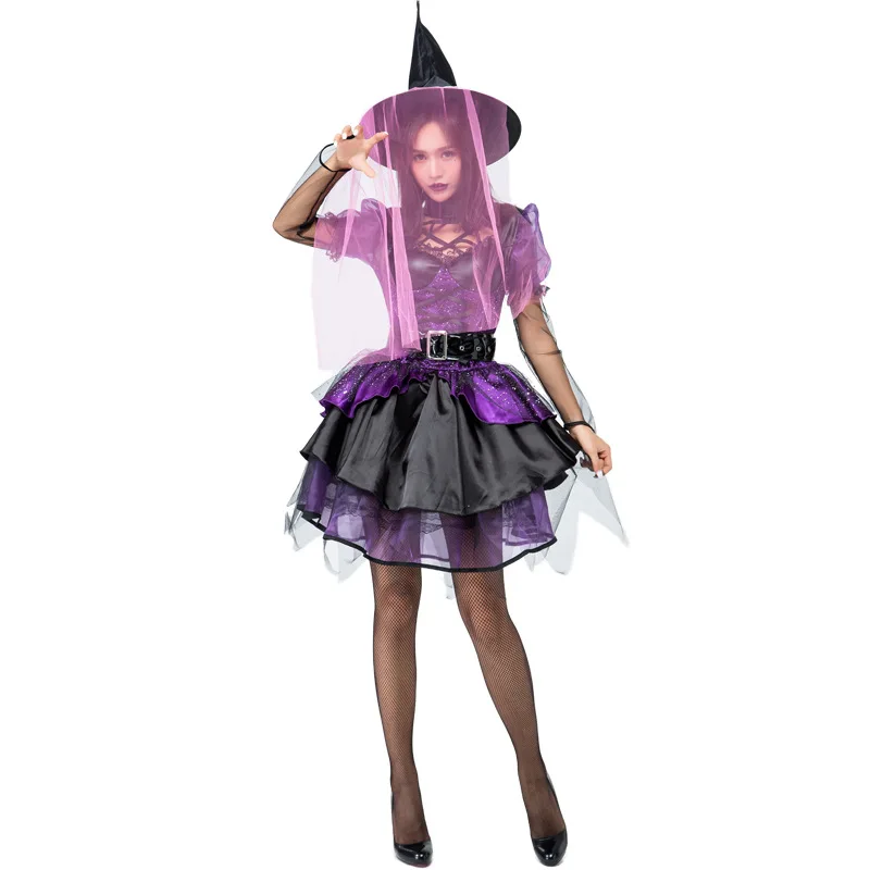 

New gorgeous purple fluffy skirt witch Japan Halloween witch game costume witch clothing