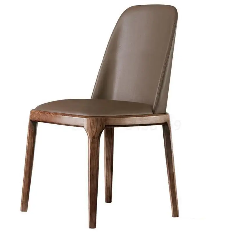 Кожаный обеденный стул Nordic solid wood простой со спинкой светлый красный ins домашний 2
