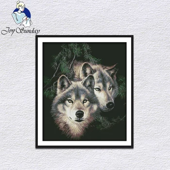 

Joy Sunday Two wolves Animal print cross stitch kits wholesale Chinese embroidery needlework decorations Embroider set yourself
