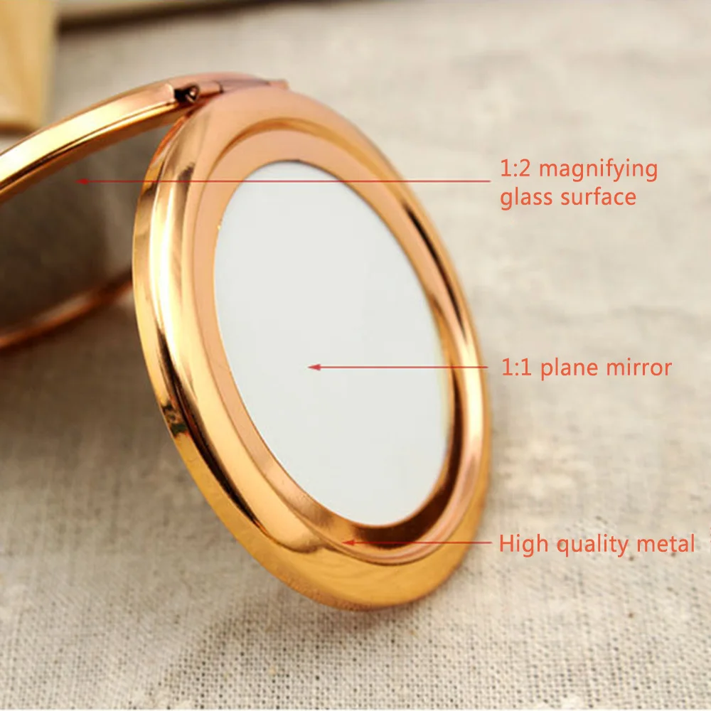 1Pc Portable Makeup Mirror Solid Color Metal Round Case Double-Side Pop-Up Pocket Mirror Beauty Accessories Rose Gold