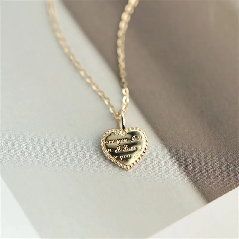 925 Sterling Silver European Simple Heart Pendant Carved I LOVE YOU Clavicle Chain Necklace Female Classic Vintage Party Jewelry - Image 3