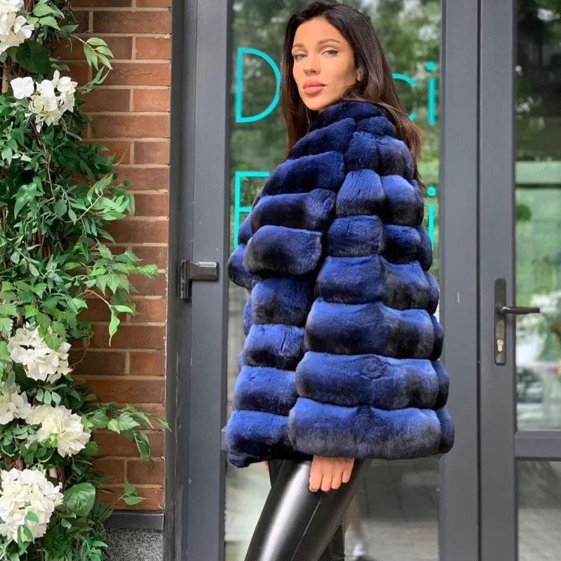 FURSARCAR 2021 Blue Natural Fur Coat Real Fox Fur Jacket Top Fashion Thick Warm Winter Women Overcoat Luxury Female Slim Jacket