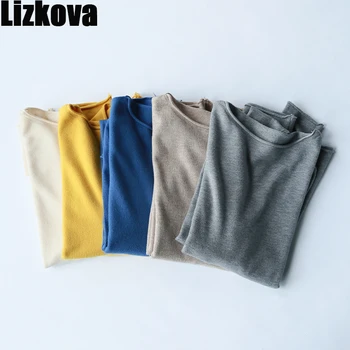 

Lizkova Blue Long Sleeve Pullover Women O-neck Soft Slim Sweater Autumn 2020 Knitted Casual Tops