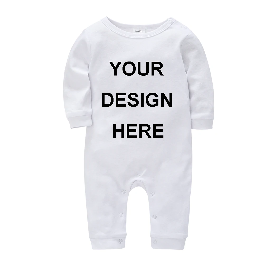 Kavkas Custom Infant Baby Rompers White Black Newborn Unisex Jumpsuit Onesie Letters Photos Printed Toddler Jumpsuits 0-24M |
