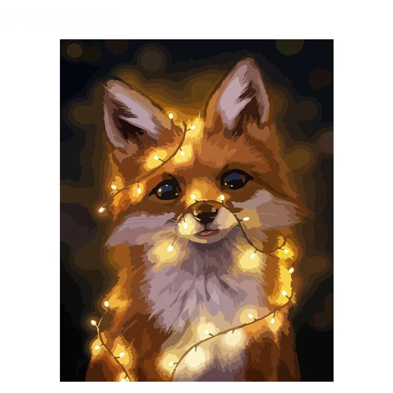 Картина по номерам DIY дропшиппинг 40x50 50x65 см светящаяся лиса животное холст свадебное украшение художественная картина подарок