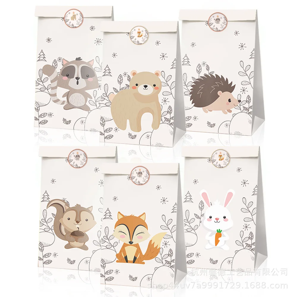 24 X Forest Animal Fox Tote Bag Birthday Party Candy Box Gift Paper With Stickers | Дом и сад