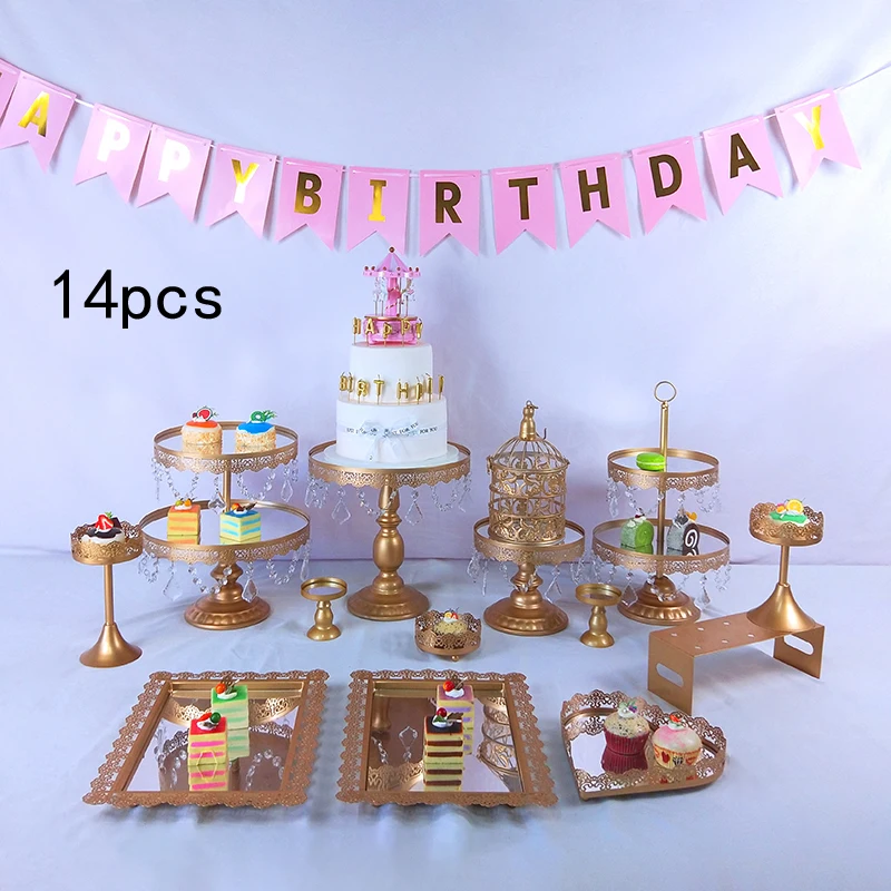 

Romantic mirror Wedding Outdoor Dessert Table Decoration gold Color Cake Stand Wedding Cake Dish Dessert Rack Set