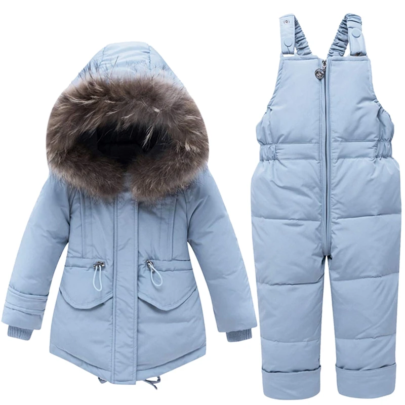 

Children's Down Jacket Suit Boys and Girls Snow Winter Wear Down Jacket +Bib Pants 2 Piece Suit