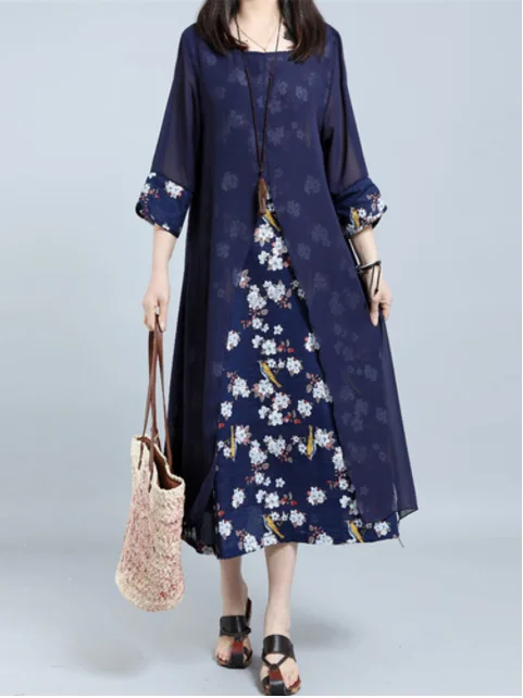 Floral цветочный хлопок льняное платье большого размера лоскутное повседневное длинное женское платье плюс размер печати Бохо Макси платье Лето Осень vestidos